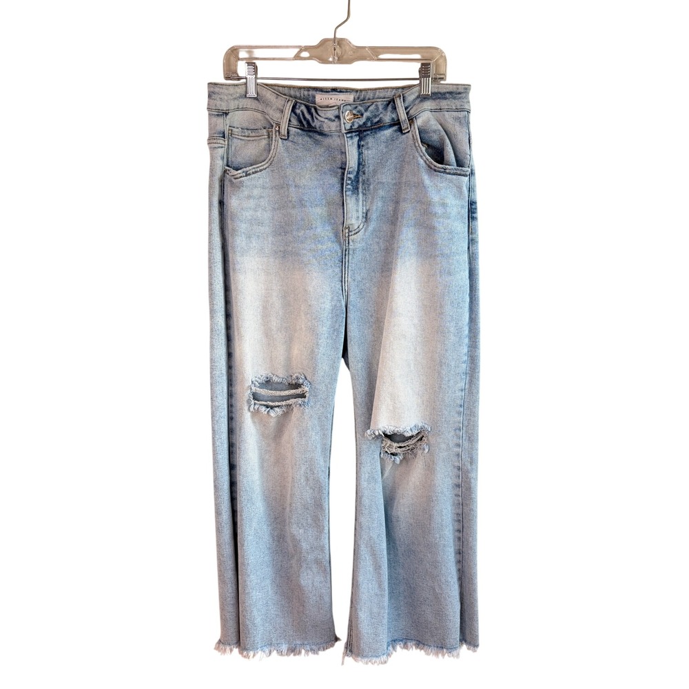 Risen High Waisted Wide Leg Straight Leg Distressed Jeans Women's Size 1XL